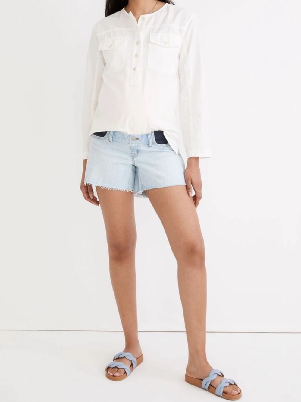 NWT Madewell Maternity Relaxed Denim Shorts Essen Wash Raw Hem